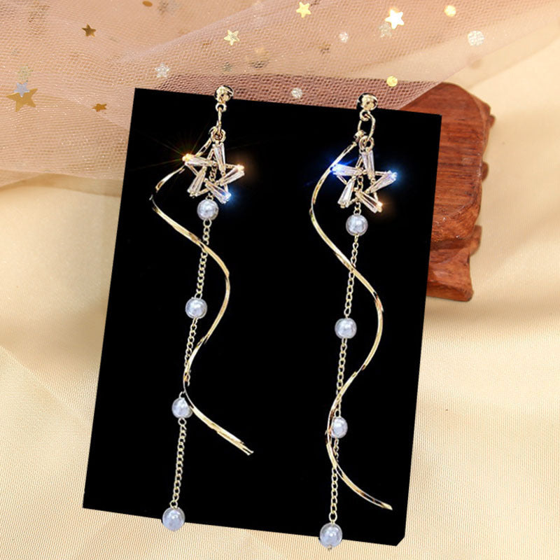 Diamantes De Imitación, Estrellas De Cinco Puntas, Perlas, Borlas, Pendientes, Pendientes Largos