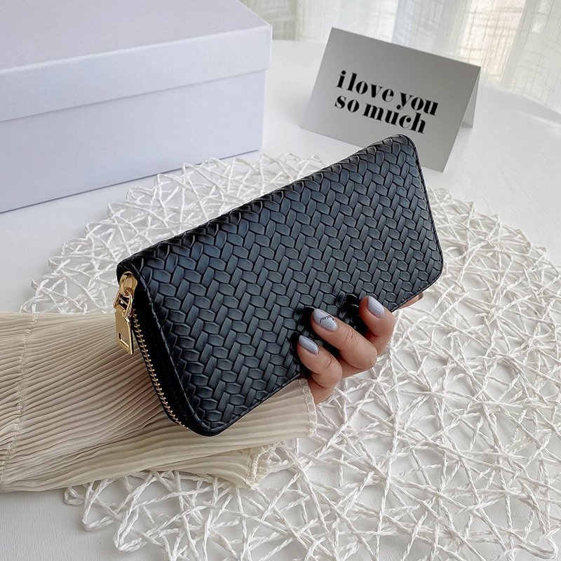 Cartera tejida de cuero para mujer, funda de teléfono