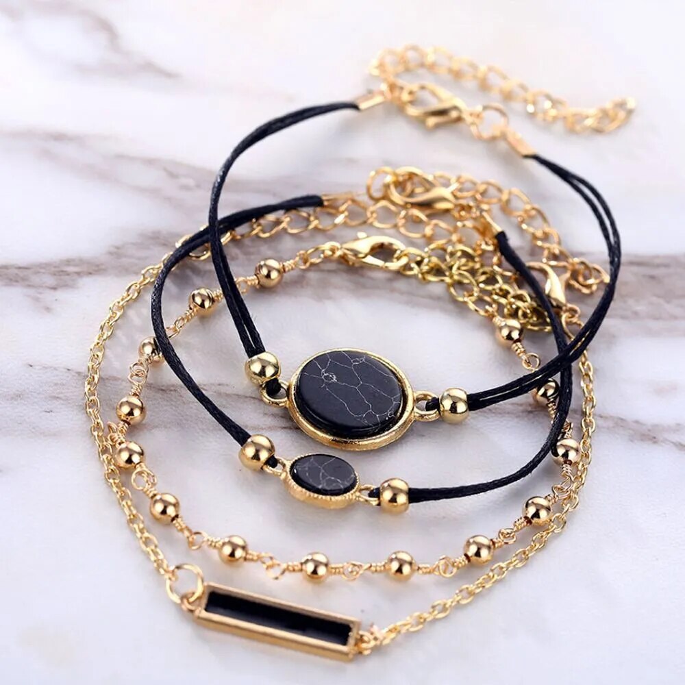 Conjunto De Pulsera Con Patrón De Turquesa Negra 3