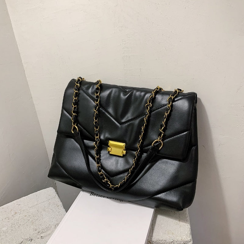 Bolso de hombro de piel sintética para mujer, bandolera de gran capacidad con cadena, a la moda 5