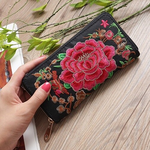 Cartera largas con bordado ético para mujer