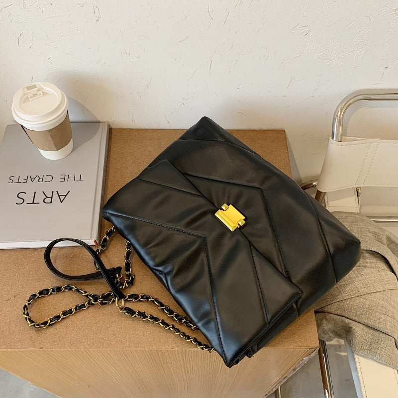 Bolso de hombro de piel sintética para mujer, bandolera de gran capacidad con cadena, a la moda 2