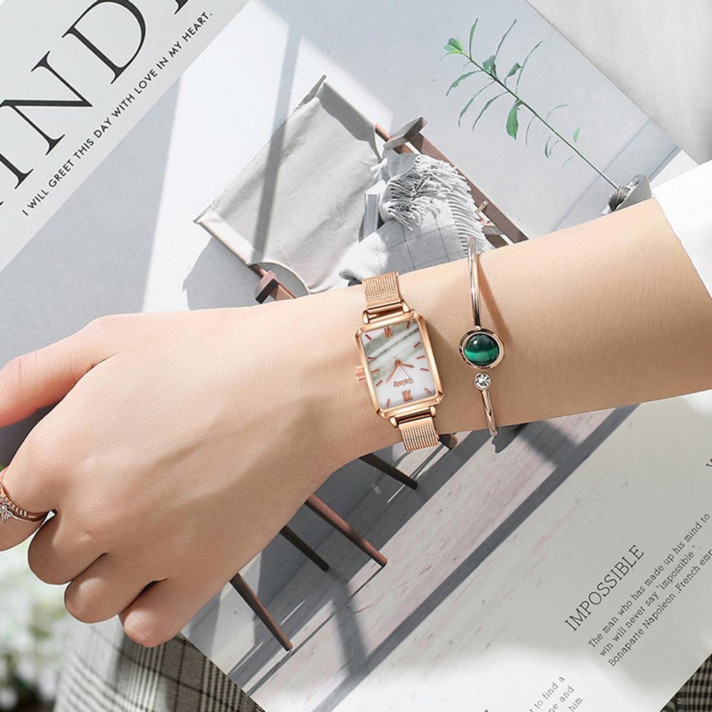 Reloj cuadrado de cuarzo para mujer, conjunto de pulsera, esfera verde 2