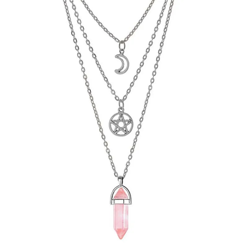 Collar Con Colgante De Piedras De Chakra De Estrella De Pentagrama