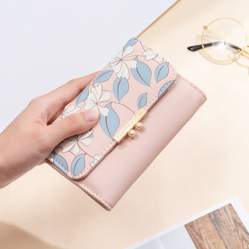 Cartera de moda bonita para mujer, Cartera de flores frescas con estampado medio, monedero de tres pliegues para mujer, Cartera de Carteira multifunción para mujer 1