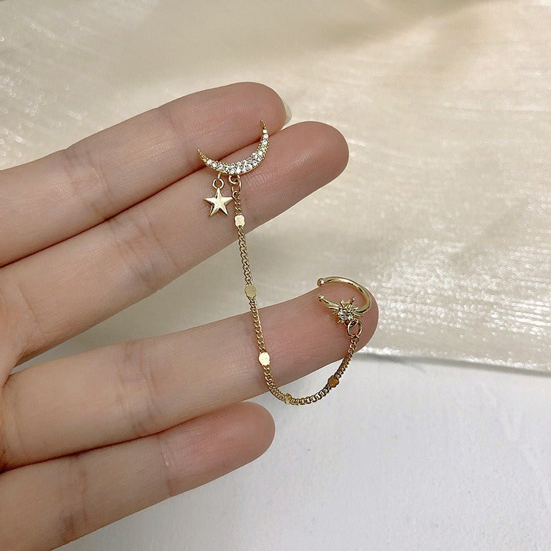 Pendientes Colgantes De Clip De Estrella De Luna De Color Dorado