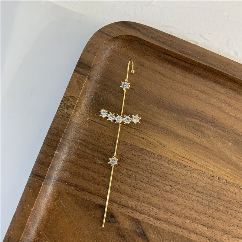 Pendientes De Tuerca De Cristal, Cz Cuff Piercing, Pendientes De Cruz Llamativos