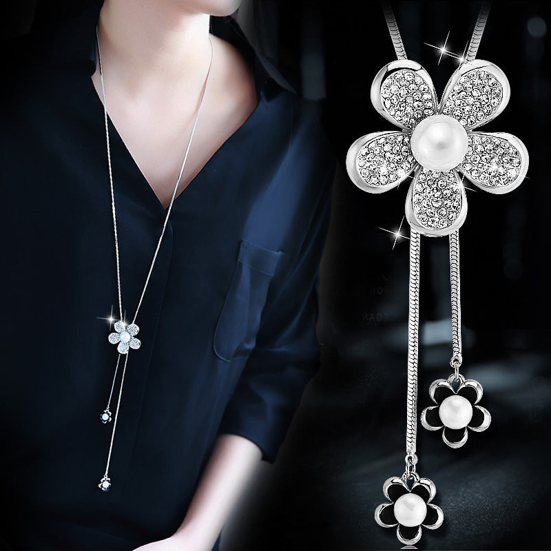 Collar Con Colgante De Cristal Cadena De Suéter De Párrafo Largo