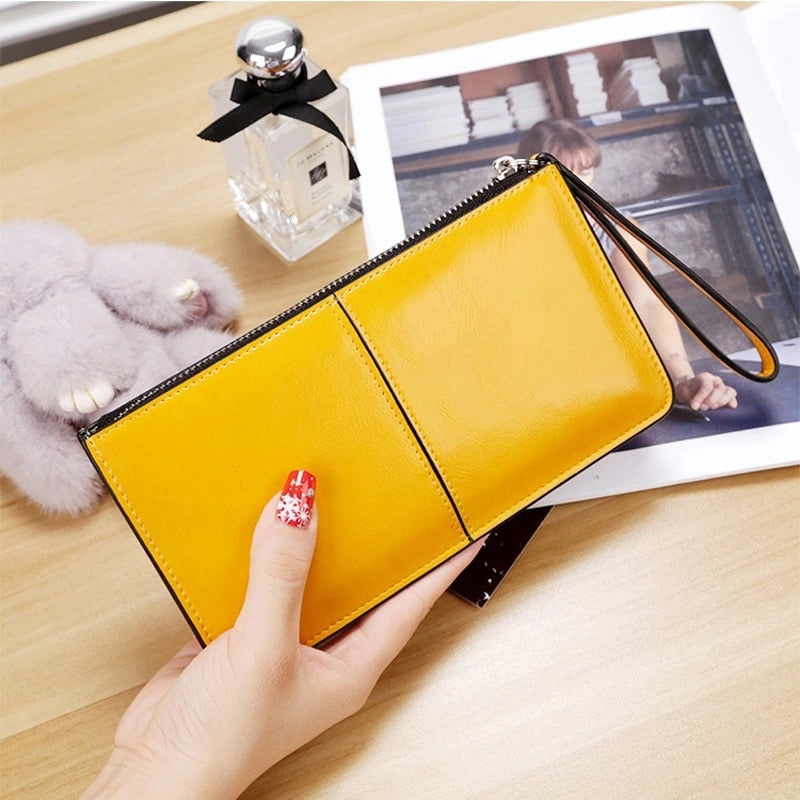 Cartera de mano de cuero con cera de aceite para mujer 6