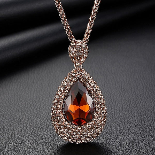 Collares Y Colgantes Largos De Gota De Agua De Cristal Grande