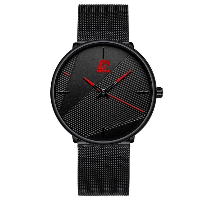Relojes minimalistas para hombre, pulsera de cuarzo con correa de malla de acero inoxidable ultradelgada, de negocios