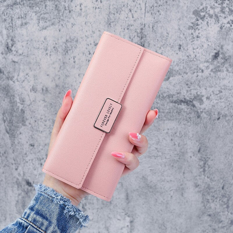 Cartera de cuero con broche para mujer