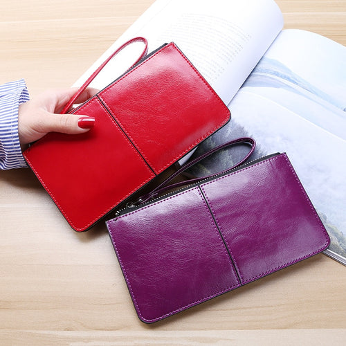 Cartera de mano de cuero con cera de aceite para mujer 1