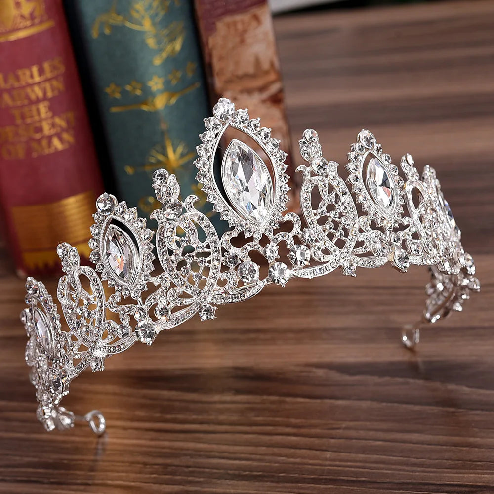 Tiaras de cristal rojo y azul para novia, accesorios para el cabello para boda, Princesa, desfile, graduación, diamantes de imitación, velo, Tiara 1
