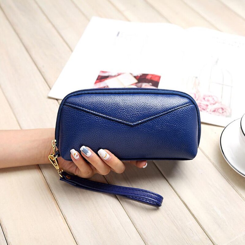 Cartera multifuncional de estilo largo para mujer, monedero de piel sintética, tarjetero