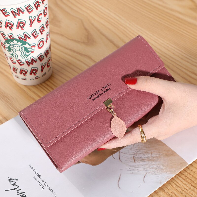 Cartera larga de cuero sintético para mujer