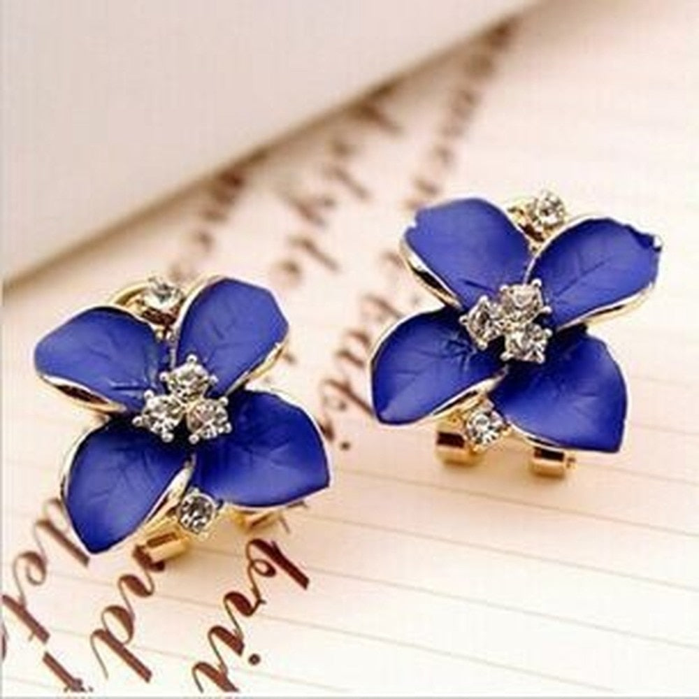 Pendientes Elegantes De Cristal De Flor Azul Para Mujer, Pendientes De Camelia 4