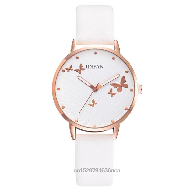 Reloj de cuero de cuarzo para mujer, diseño de esfera de mariposa Simple