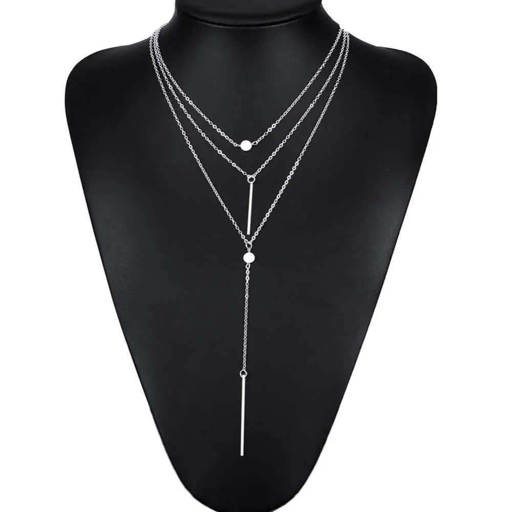Collar De 3 Capas De Cuentas Colgante De Borla