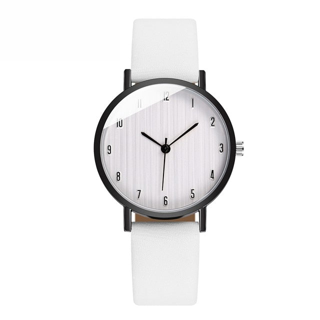 Reloj de pulsera informal para Mujer, relojes de cuarzo con correa de cuero blanco, elegantes y sencillos 3