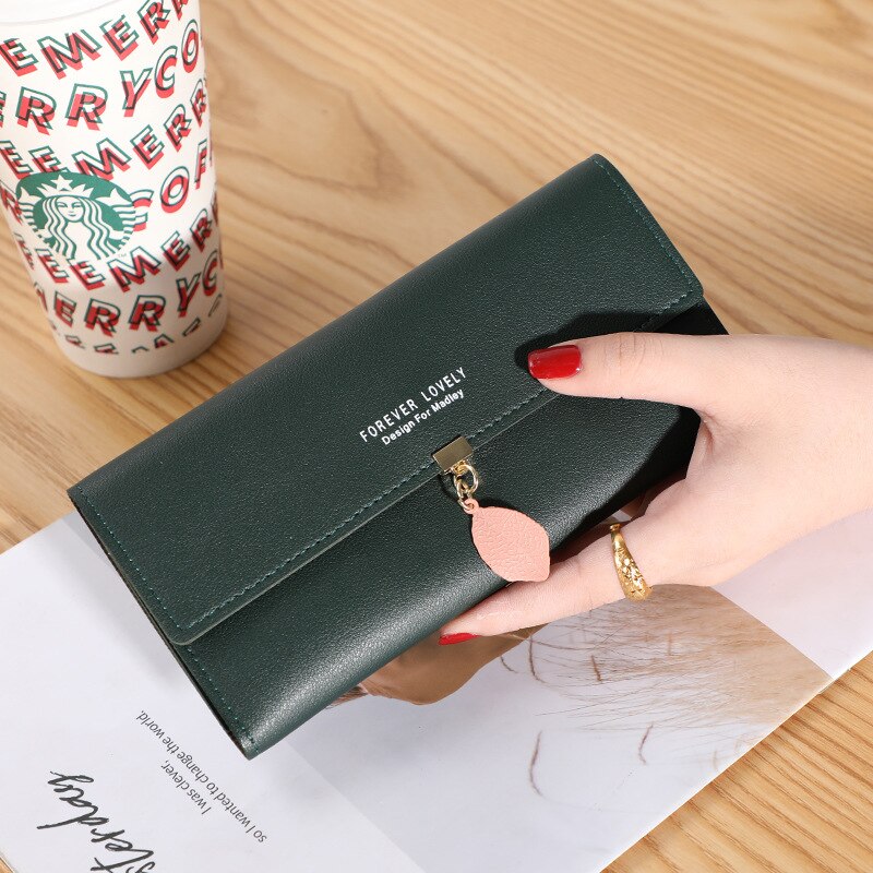 Cartera larga de cuero sintético para mujer
