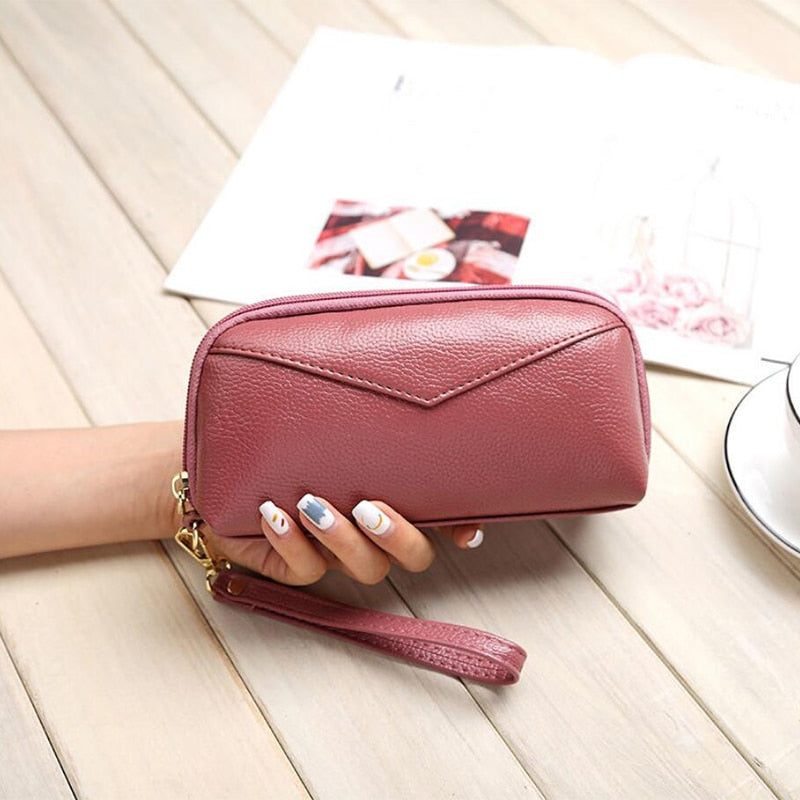 Cartera multifuncional de estilo largo para mujer, monedero de piel sintética, tarjetero