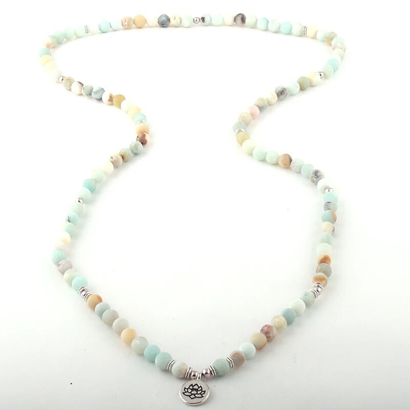 Cuentas De Amazonita Con Piedra De Loto/om/ Pulseras Y Collar De Yoga 5