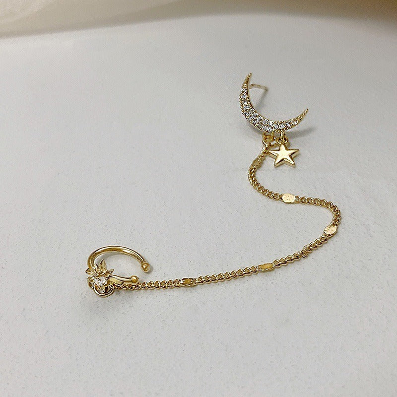 Pendientes Colgantes De Clip De Estrella De Luna De Color Dorado