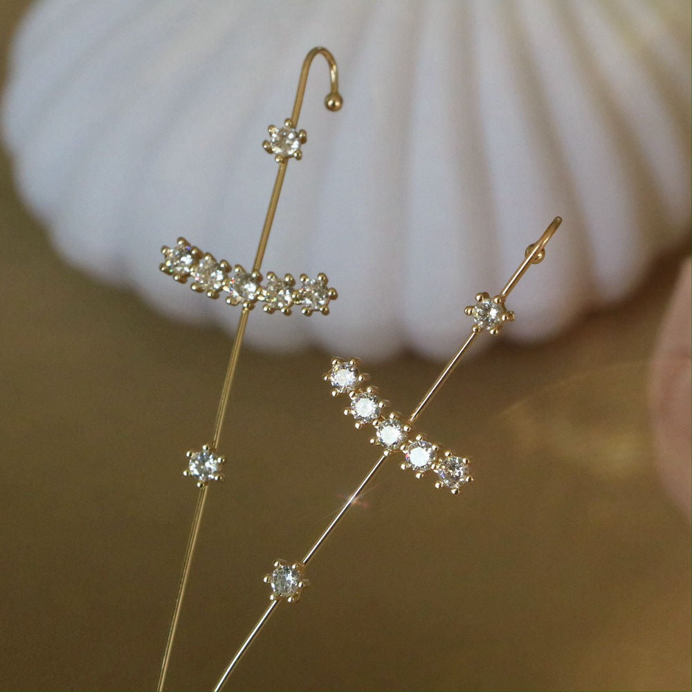 Pendientes De Tuerca De Cristal, Cz Cuff Piercing, Pendientes De Cruz Llamativos