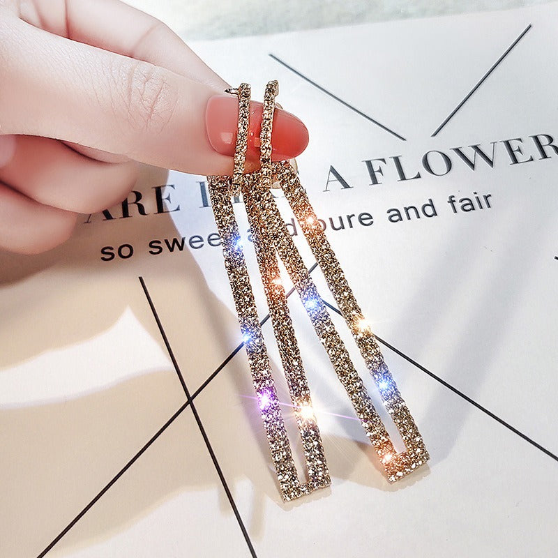 Pendientes De Boda Largos Con Diamantes De Imitación Geométricos