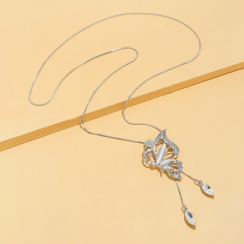 Cadena De Suéter Versátil Collar Largo De Decoración De Tulipán De Ópalo De Temperamento