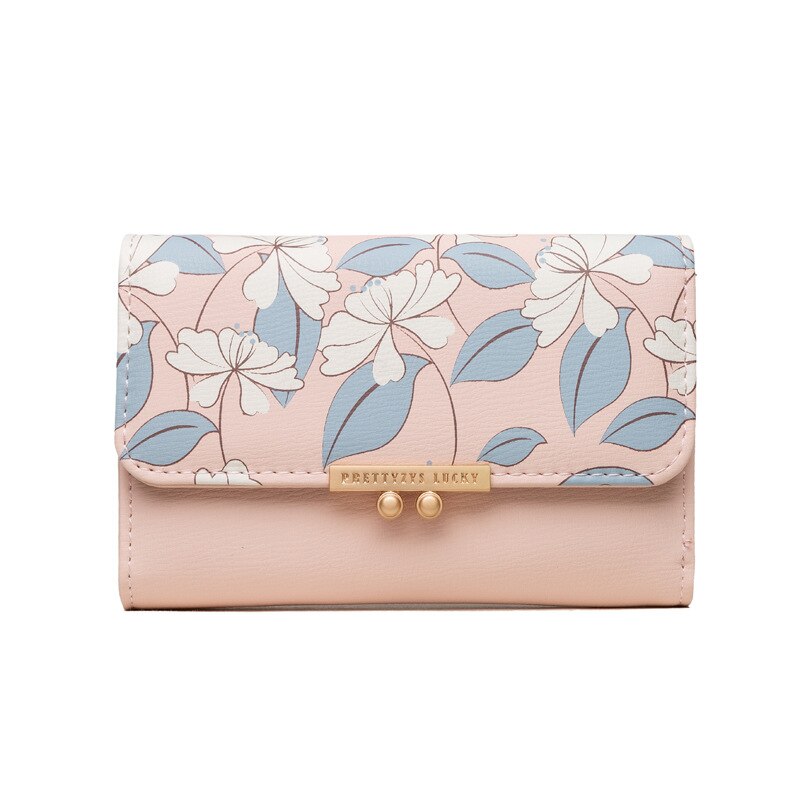 Cartera de moda bonita para mujer, Cartera de flores frescas con estampado medio, monedero de tres pliegues para mujer, Cartera de Carteira multifunción para mujer