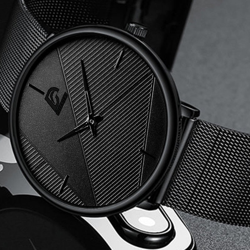 Relojes minimalistas para hombre, pulsera de cuarzo con correa de malla de acero inoxidable ultradelgada, de negocios 2