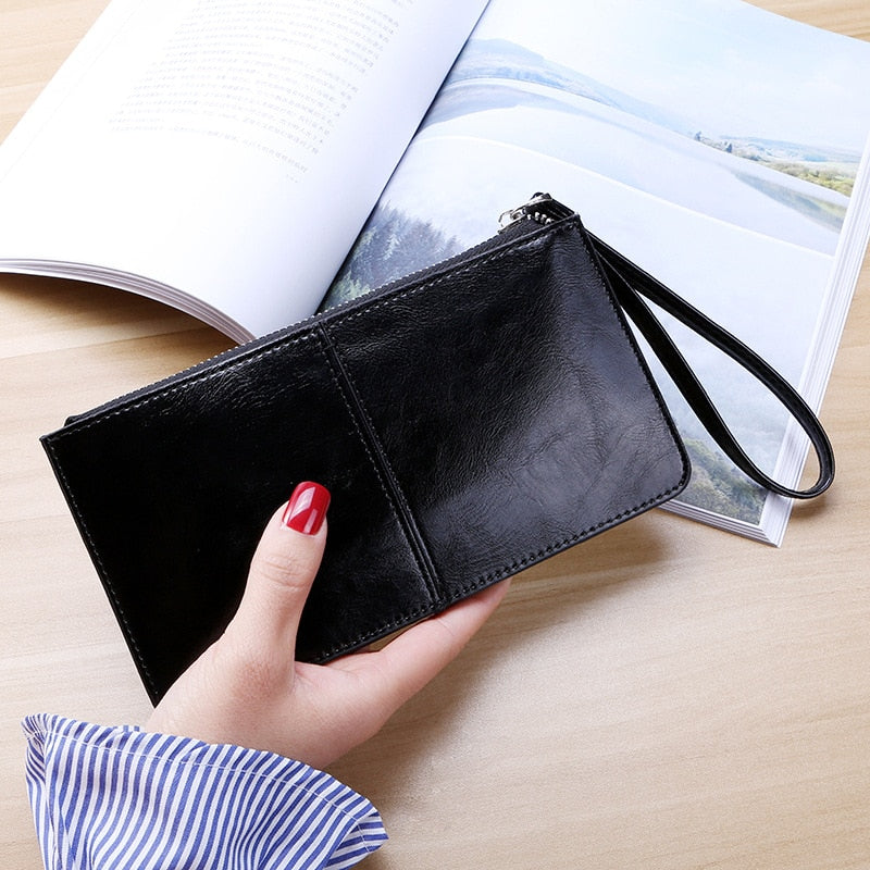 Cartera de mano de cuero con cera de aceite para mujer 3