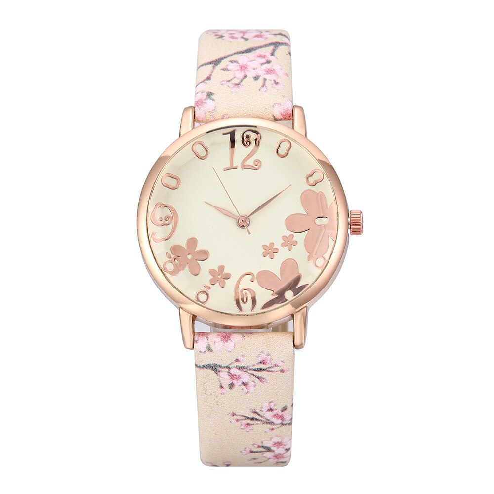 Reloj de lujo para mujer, pulsera de cuarzo con estampado de flores en relieve, con esfera de cinturón, para estudiantes