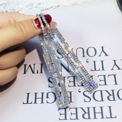 Pendientes De Boda Largos Con Diamantes De Imitación Geométricos