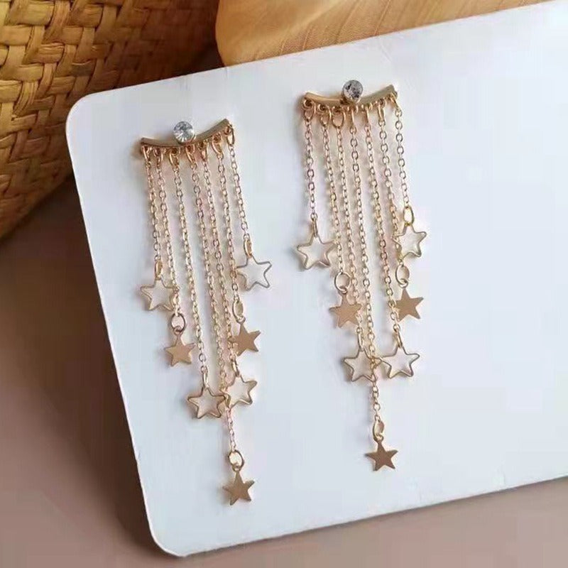 Aretes Colgantes Con Borla De Estrella De Cinco Puntas