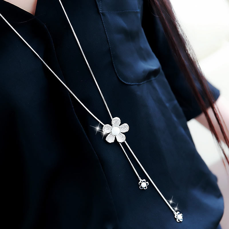 Collar Con Colgante De Cristal Cadena De Suéter De Párrafo Largo