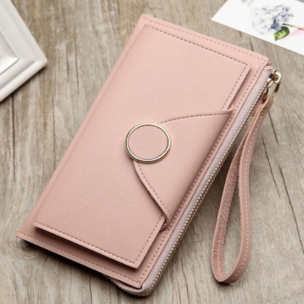 Cartera larga de piel sintética monedero tarjetero, bolso de mano