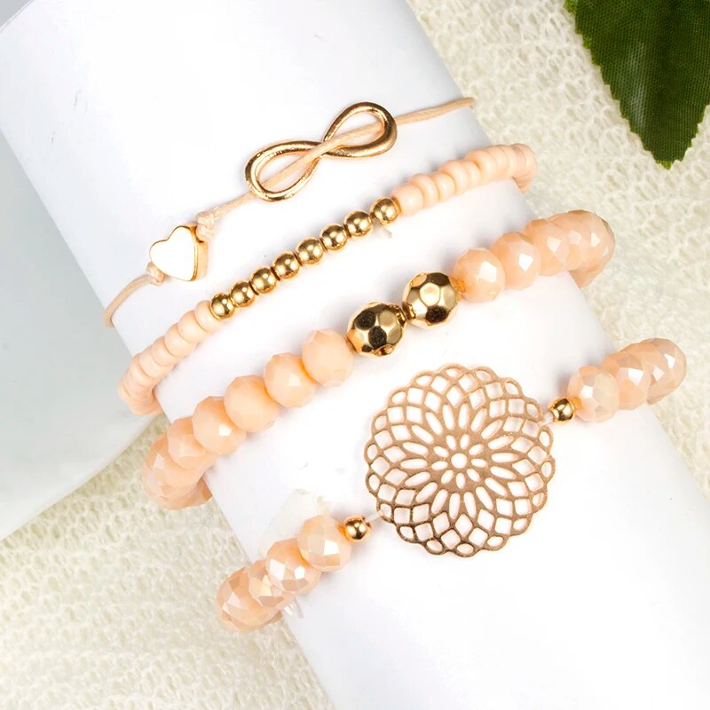 Pulseras Bohemias Con Cuentas De Corazón Flores Huecas 4 Unids/set 3
