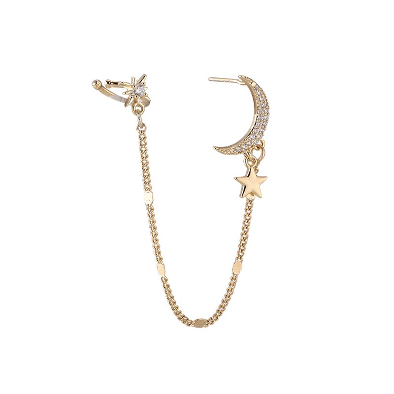 Pendientes Colgantes De Clip De Estrella De Luna De Color Dorado