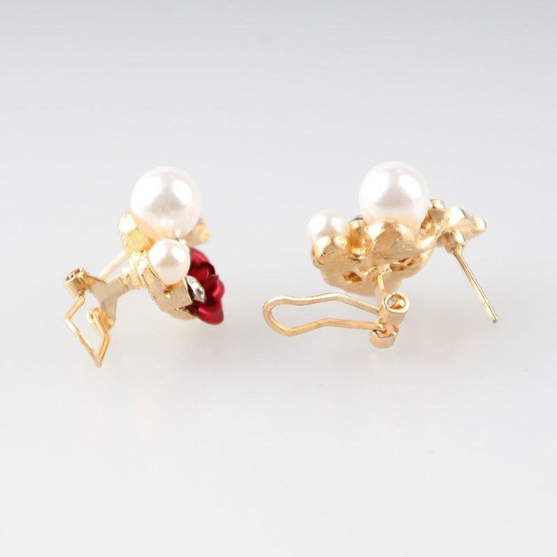 Pendientes De Borla De Flores Rojas Vino Clásico Retro Colgante Largo De Temperamento