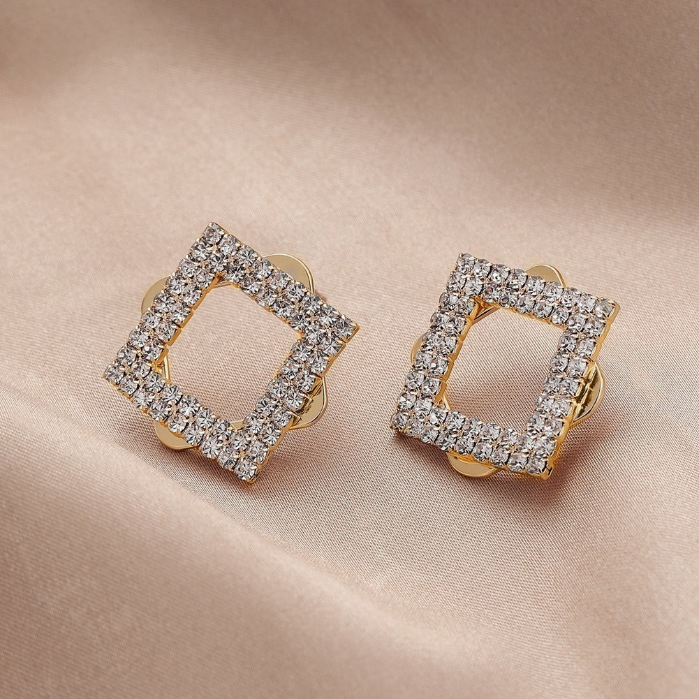 Aretes Geométricos Cuadrados De Circonita Joyería Hipoalergénica