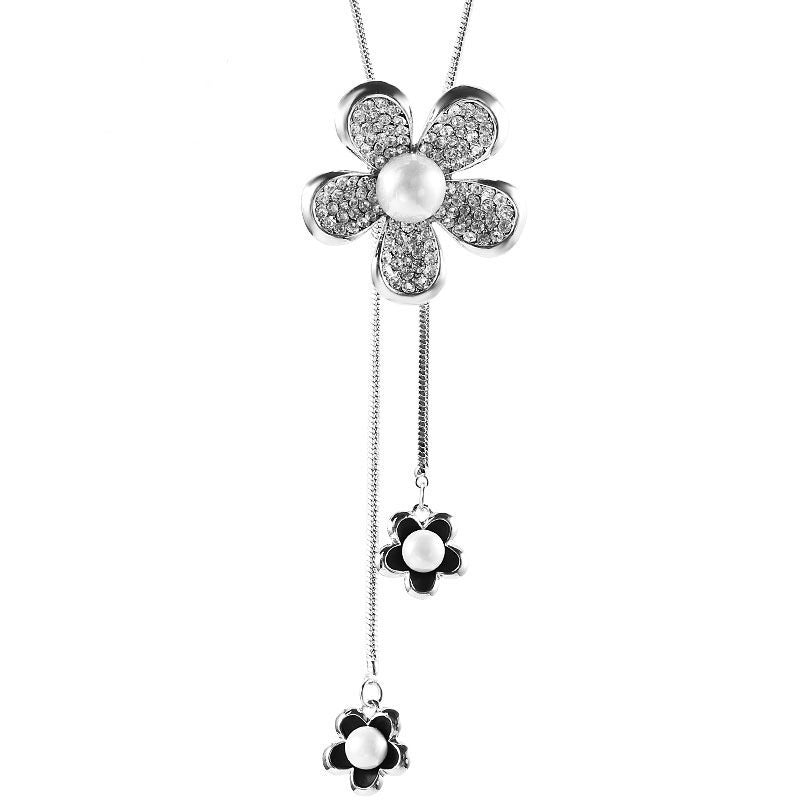 Collar Con Colgante De Cristal Cadena De Suéter De Párrafo Largo
