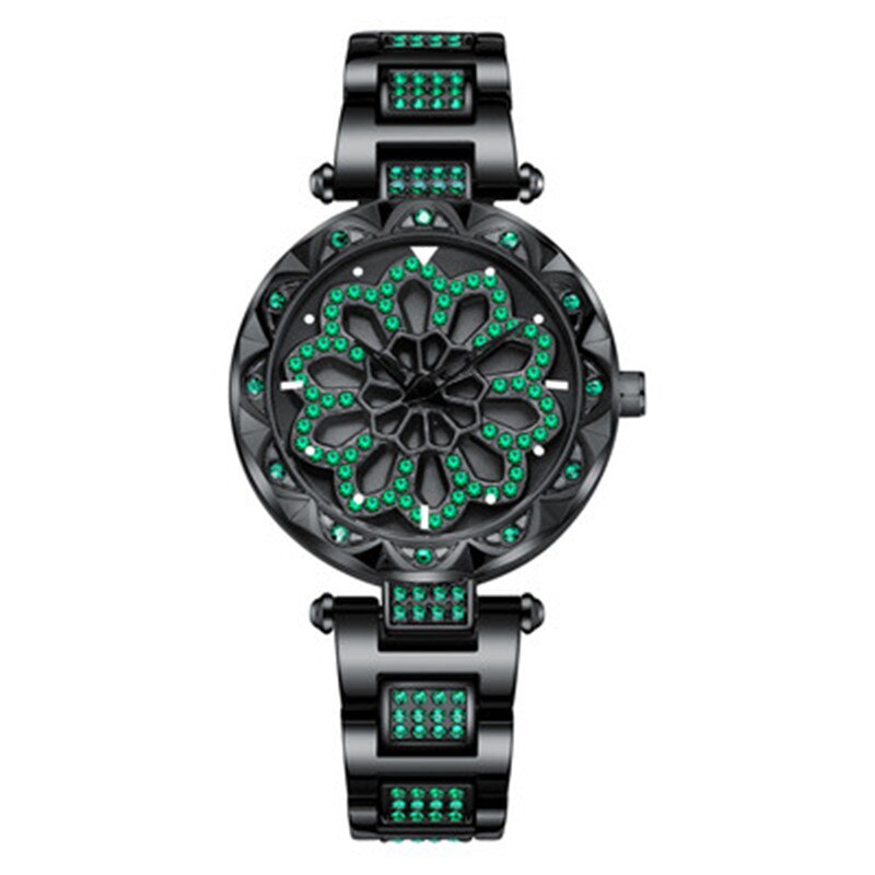 Reloj giratorio de cuarzo con flores para mujer