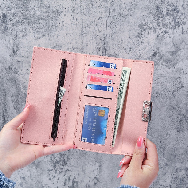 Cartera de cuero con broche para mujer 6
