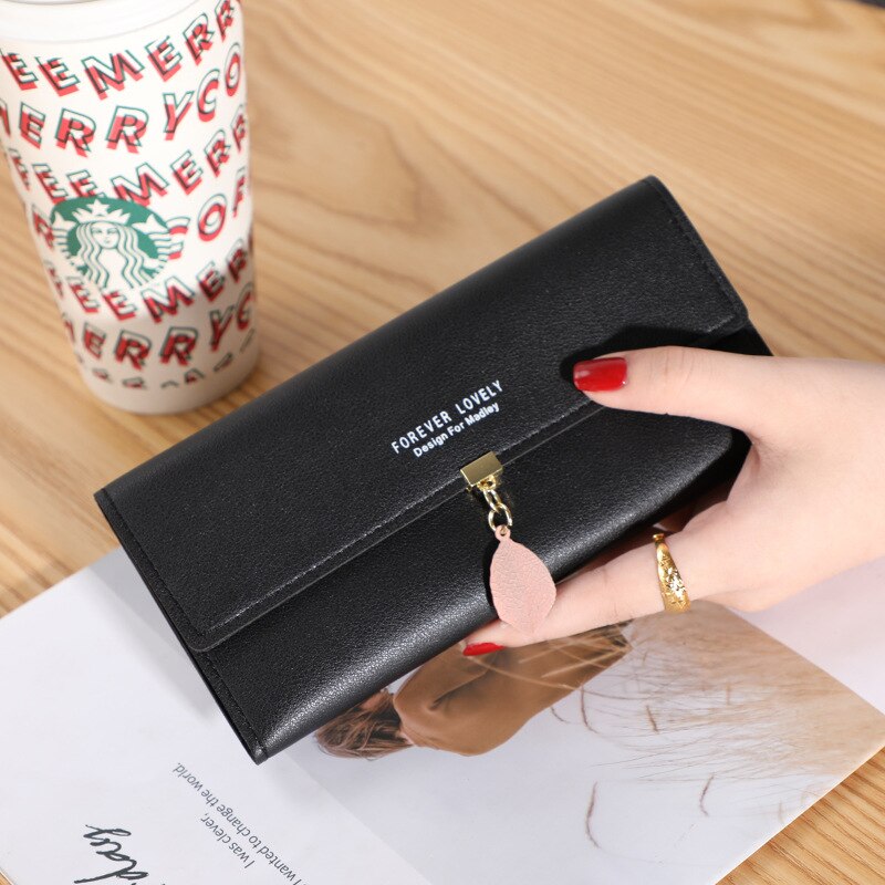 Cartera larga de cuero sintético para mujer