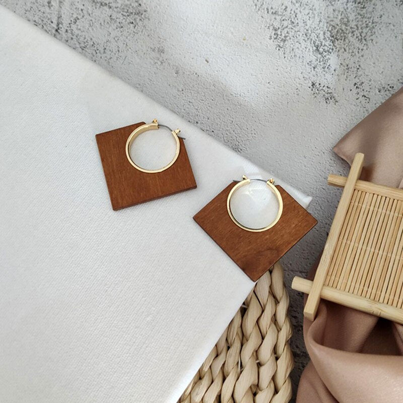 Pendientes De Madera Natural Para Mujer, Accesorios Geométricos