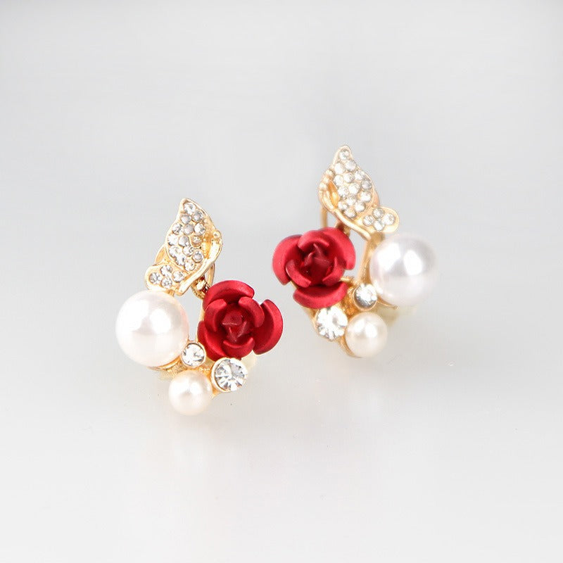 Pendientes De Borla De Flores Rojas Vino Clásico Retro Colgante Largo De Temperamento
