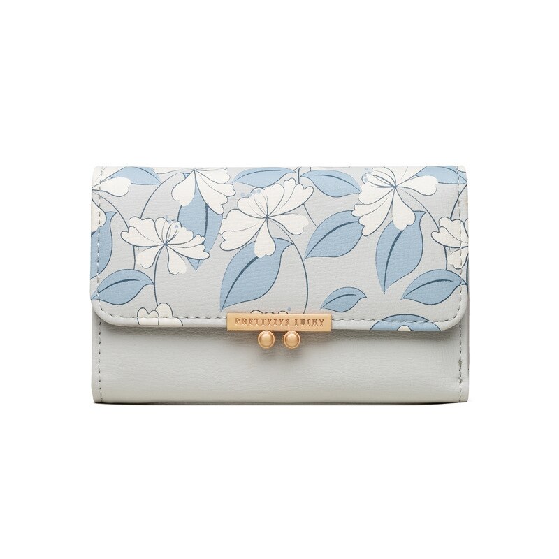 Cartera de moda bonita para mujer, Cartera de flores frescas con estampado medio, monedero de tres pliegues para mujer, Cartera de Carteira multifunción para mujer